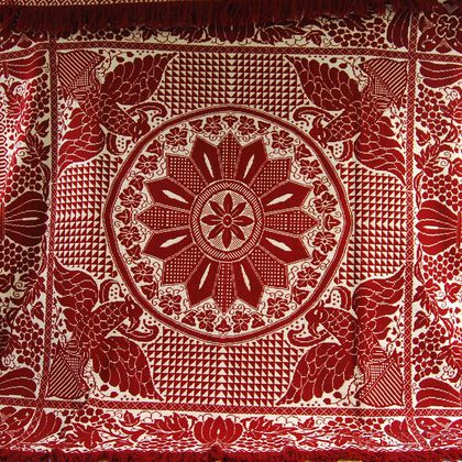 Red and White Wool Coverlet and a Patchwork Diamond in Square Pattern Quilt