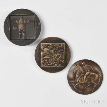 Kauko Rasanen (Finnish, 1926-2015) Three-piece Bronze Medal of Leonardo Da Vinci