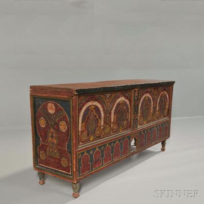 Moroccan Polychrome Painted Pine Wedding Chest