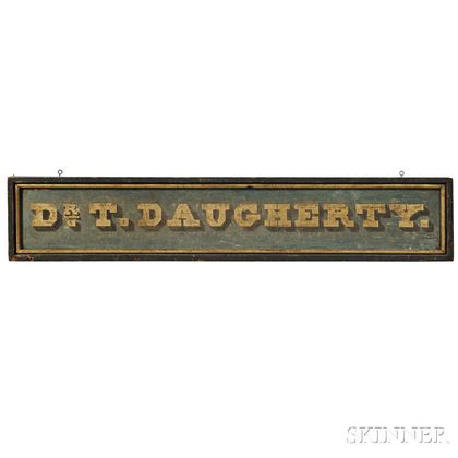Paint-decorated and Gilt-lettered "DR. T. DAUGHERTY" Trade Sign