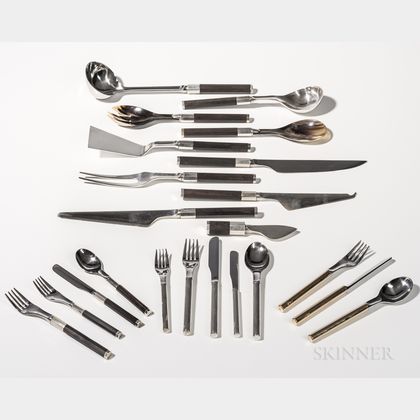 Twenty-two Pieces of Afra and Tobia Scarpa for San Lorenzo Studio Silver Flatware and Serving Pieces
