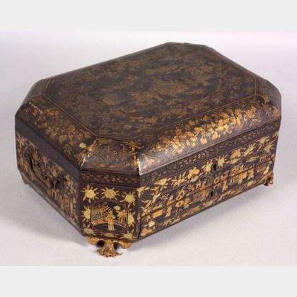 Chinese Export Lacquered Wood Sewing Box