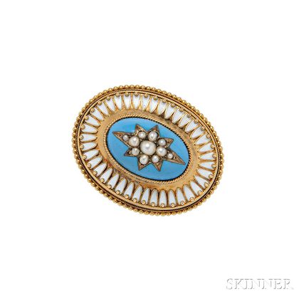 Gold, Pearl, and Enamel Brooch