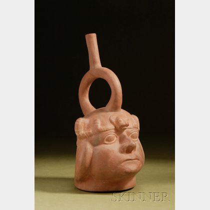 Pre-Columbian Stirrup-Spout Pottery Portrait Vessel