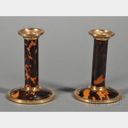Pair of George V Gold-washed Silver and Shell Candlesticks
