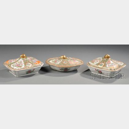 Three Rose Medallion Porcelain Covered Vegetable Dishes