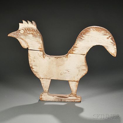White-painted Pine Folk Art Rooster Weathervane