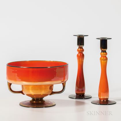 Three-piece Imperial Art Glass Console Set