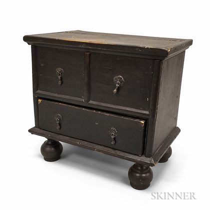 Miniature William and Mary-style Black-painted Pine One-drawer Blanket Chest