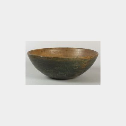 Large Green Painted Turned Wooden Bowl