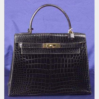 Vintage Black Crocodile "Kelly" Handbag, Hermes