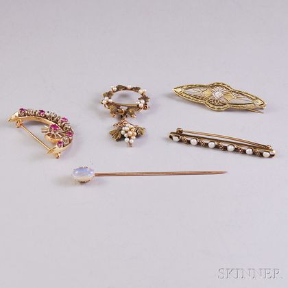 Five Gold Gem-set Pins