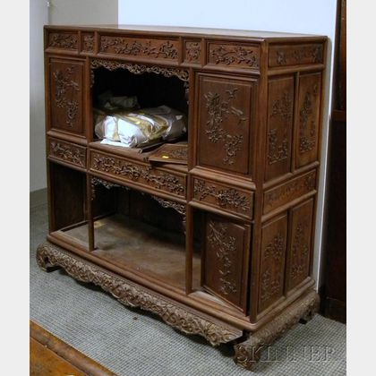 Chinese Export Carved Hardwood Cabinet