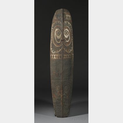 New Guinea Carved and Painted Wood Shield