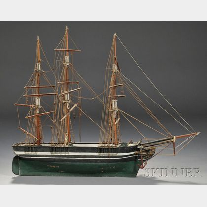 Painted Wooden Model of a Merchant Ship