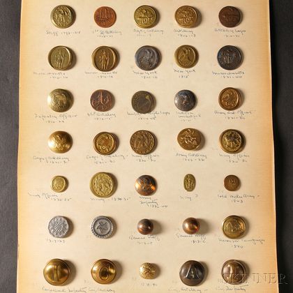 Collection of Thirty-five Mostly American Military Brass Uniform Buttons, and Four Button Reference Books