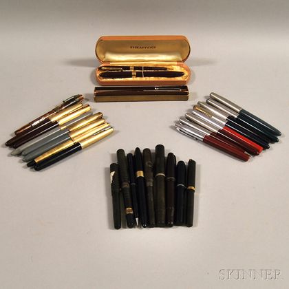 Twenty-eight Assorted Vintage Fountain Pens and Mechanical Pencils