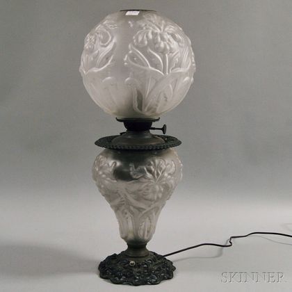 Victorian Frosted Glass Kerosene Lamp