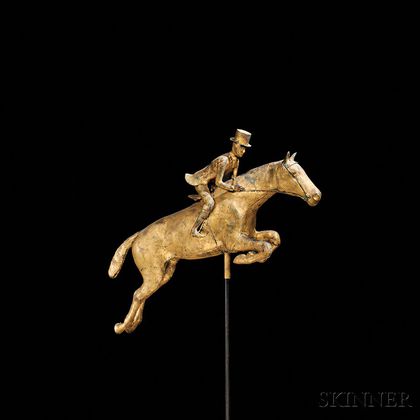 Gilt Molded Copper Leaping Horse and Rider Weathervane