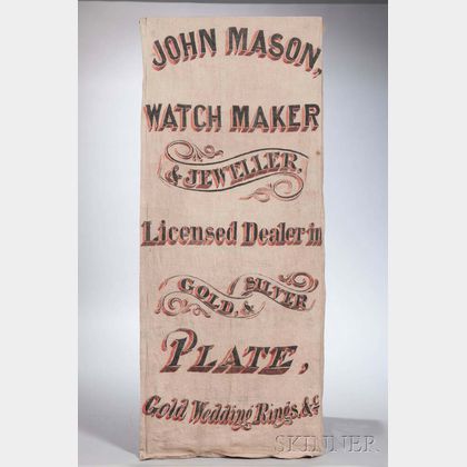 Painted Linen "JOHN MASON, WATCHMAKER & JEWELER" Trade Sign
