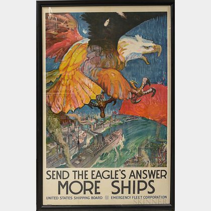 Framed WWI Send The Eagle's Answer More Ships Poster
