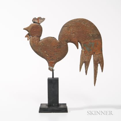 Small Carved and Red-painted Pine Rooster Weathervane.