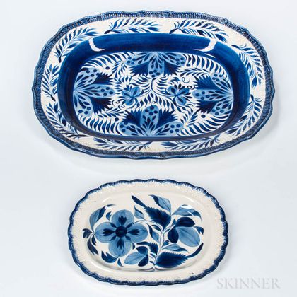 Two Blue and White Decorated Pearlware Platters