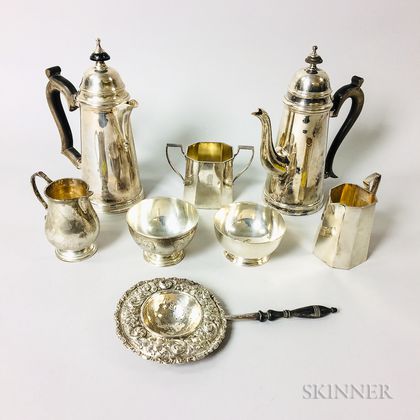 Group of Sterling Silver Tableware and Two Silver-plated Teapots