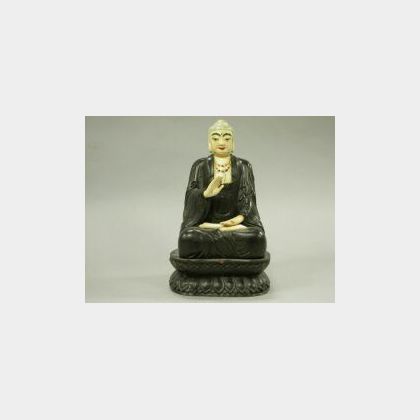 Carved Ivory and Painted Wood Buddha. 