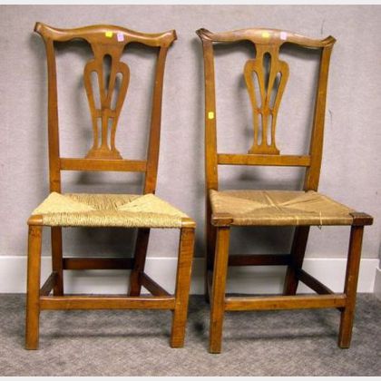 Two Country Chippendale Maple Side Chairs. 