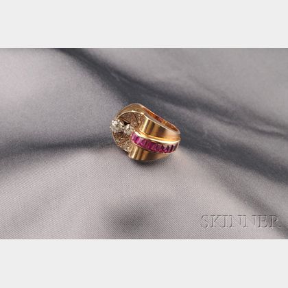 Retro 14kt Gold and Gem-set Ring