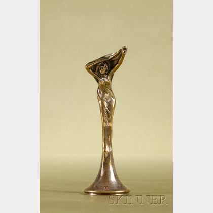 Art Nouveau Silvered Bronze Table Bell by P. Tereszczuk