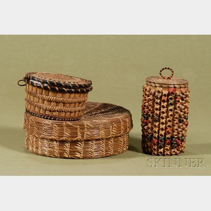 Three Native American Northeast Coast Lidded Baskets