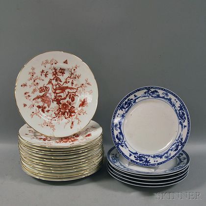 Fourteen "Cairo" Pattern Coalport Dinner Plates and Six Blue and White Nippon Dinner Plates