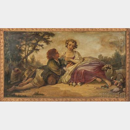 French School, 19th Century Young Shepherdess and Courting Youth in a Landscape