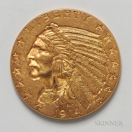 1914 $5 Indian Head Gold Coin. Estimate $300-400