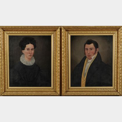 E.E. Finch (act. Maine, c. 1832-50) Pair of Portraits of a Man and Wife