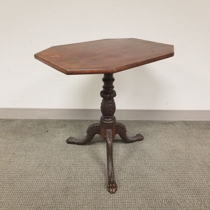 Carved Mahogany and Mahogany Veneer Octagonal Tilt-top Table