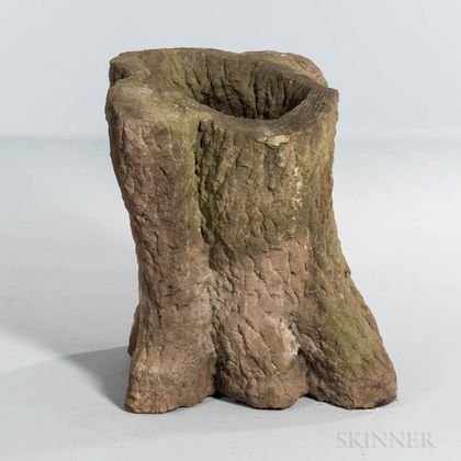 Carved Limestone Tree Stump-form Planter