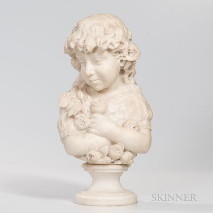 Alabaster Bust of a Child with a Butterfly