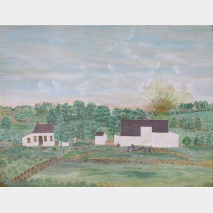 Framed Watercolor of a Mansfield, Ohio, Farm