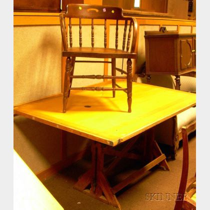 Maple and Oak Adjustable Drafting Table with a Windsor Oak Firehouse Armchair
