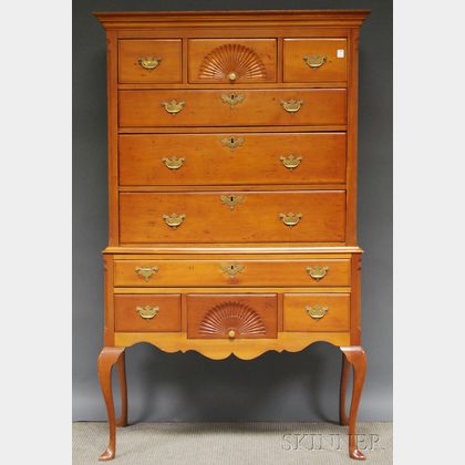 Queen Anne-style Carved Pine Flat-top Highboy