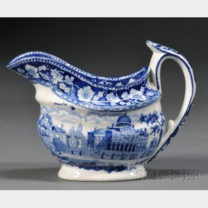 Historical Blue Transfer-decorated Staffordshire Pottery Boston State House