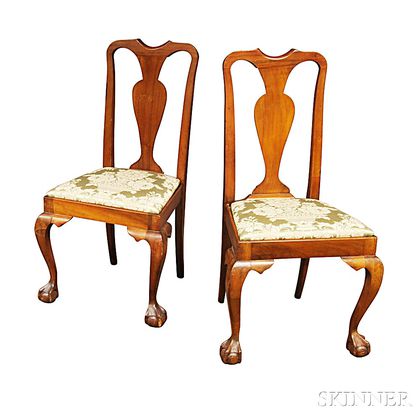 Pair of Transitional Chippendale-style Carved Mahogany Side Chairs