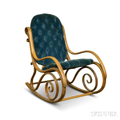 Thonet-style Upholstered Bentwood Armed Rocking Chair
