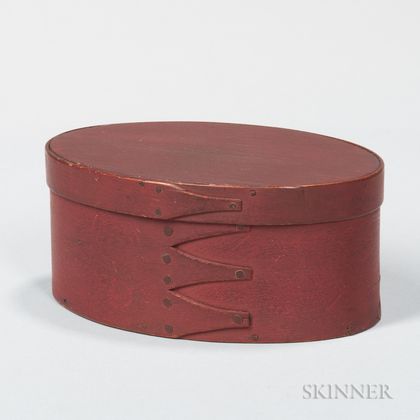 Small Red-painted Oval Shaker Pantry Box