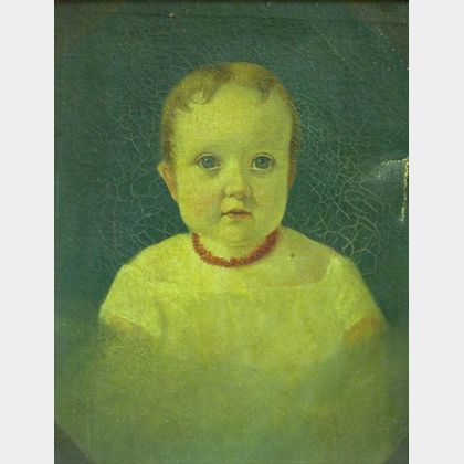 Framed 19th Century Oil on Canvas Portrait of Child with a Coral Necklace