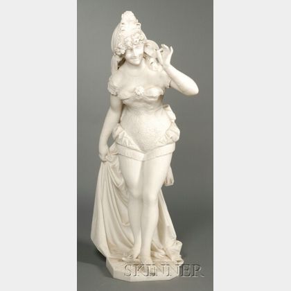 Large Italian Marble Figure of Burlesque Dancer with a Mask