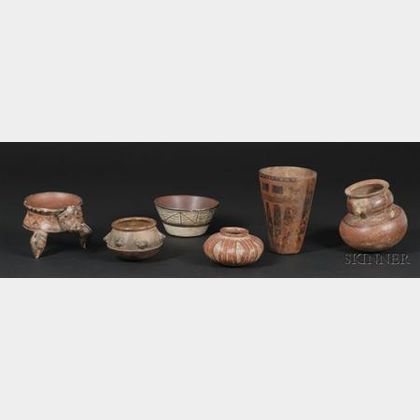 Six Pre-Columbian Polychrome Pottery Vessels